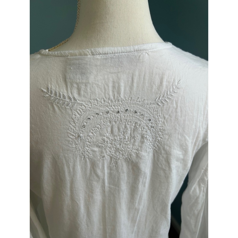 Andrew & Co Womens White Cotton Embroidered Sequin V-Neck Tunic Bell Sleeve L - Picture 5 of 10